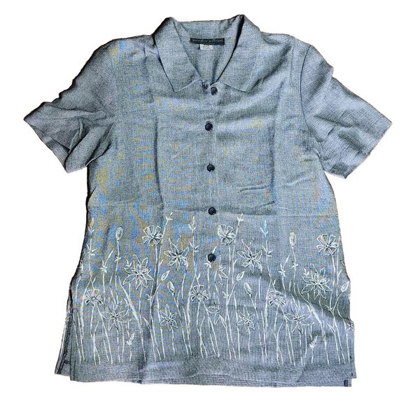 Jennifer Jeffries Set Womens 12 by Susan Allison Gray Floral Detail Top Pants - Picture 2 of 9